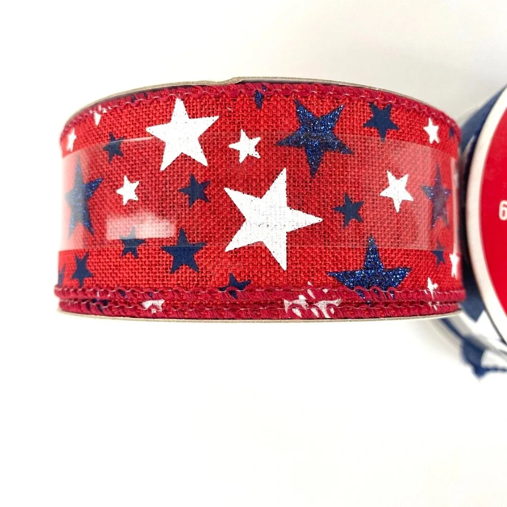 NEW Celebrate It Wired Ribbon Patriotic Stars 4th of July 3 Spools 25 Ft Each